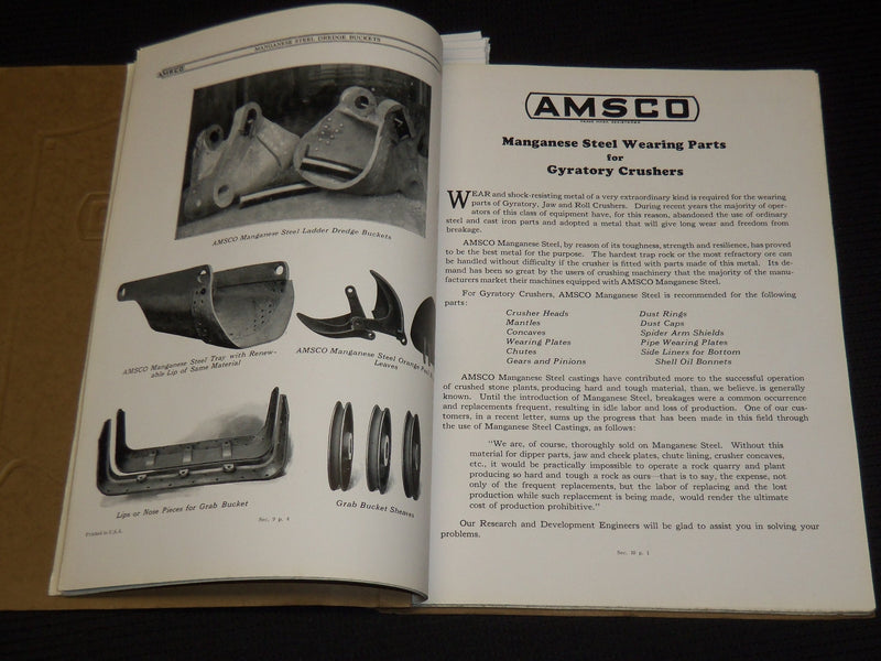 1927 AMSCO MANGANESE STEEL COMPANY CASTINGS CATALOG NO. 9 - NICE ILLUS. - J 9703