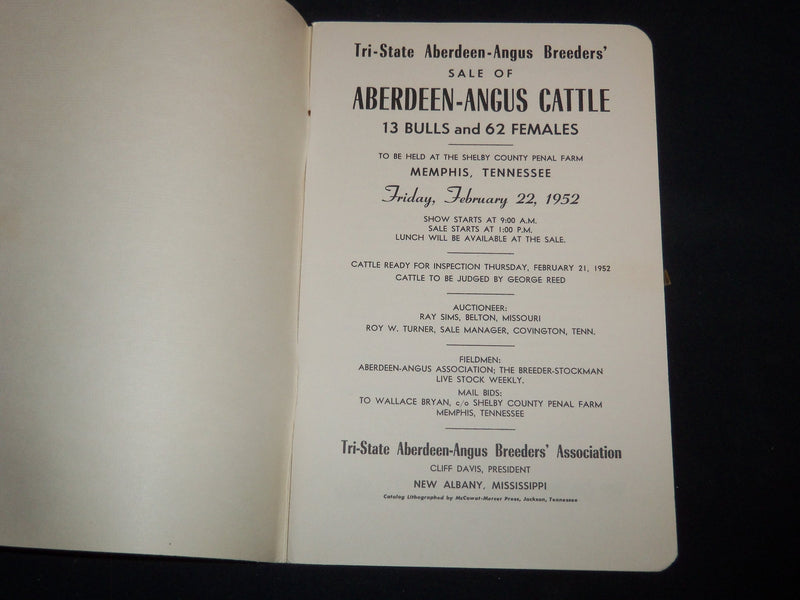 1952 TRI-STATE ABERDEEN-ANGUS BREEDERS' SALE CATALOG - SHELBY COUNTY - J 9109