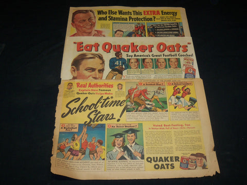 1945 QUAKER OATS FOOTBALL COLOR COMIC ADS LOT OF 3 - CRISLER - CRAVATH - NP 5382
