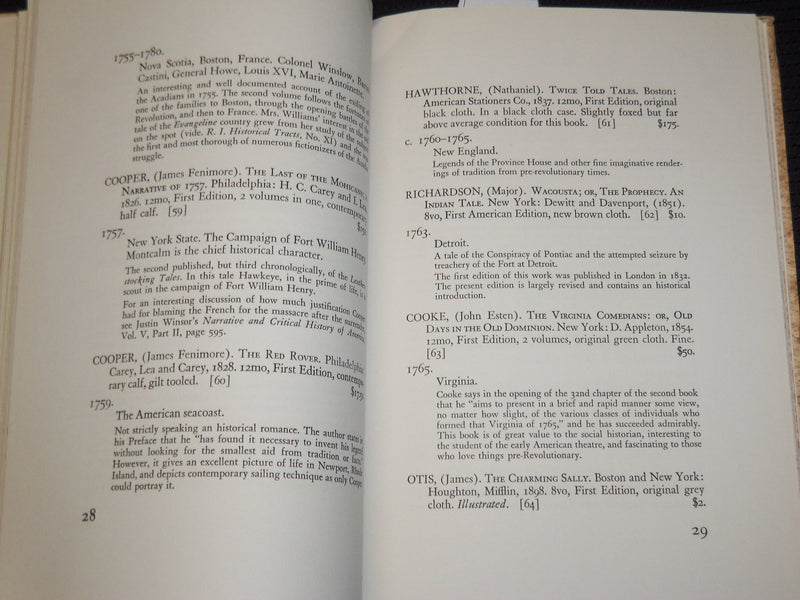 1940'S SCRIBNER BOOK STORE CATALOGUE NO. 115 - AMERICAN HISTORICAL NOVELS - K 21
