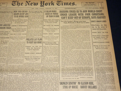 1923 FEBRUARY 25 NEW YORK TIMES - HARDING URGES US TO JOIN WORLD COURT - NT 7991