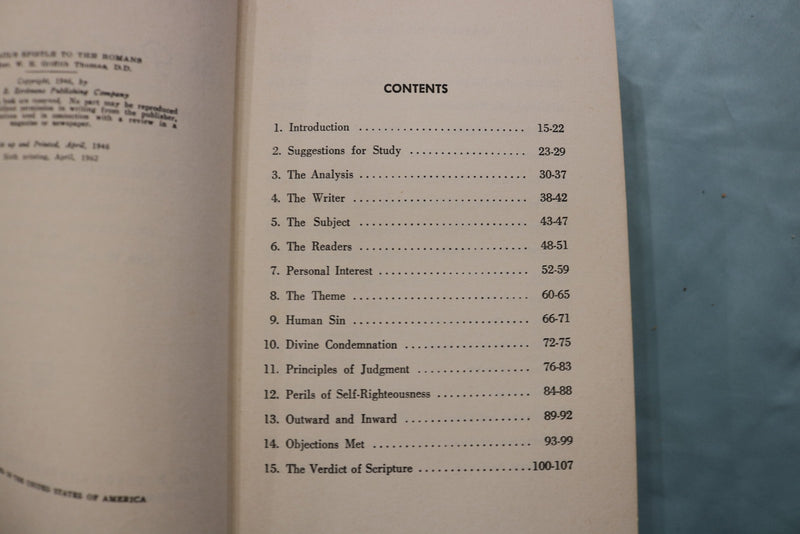 1962 ST. PAUL'S EPISTLE TO THE ROMANS HARDCOVER BOOK BY W.H. THOMAS - KD 9680