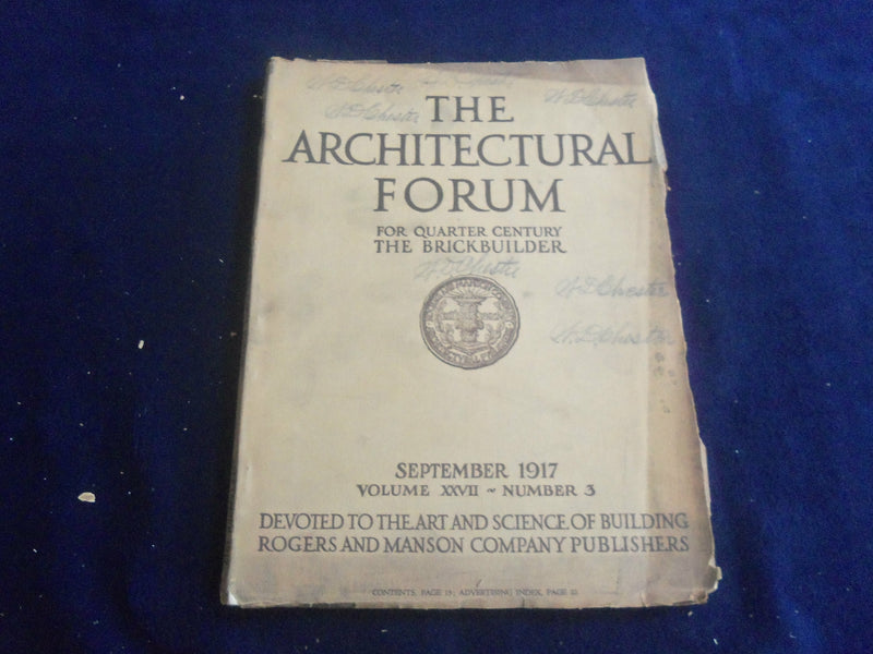 1917 SEPTEMBER THE ARCHITECTURAL FORUM MAGAZINE - PHOTOS, STORIES & ADS- ST 7298
