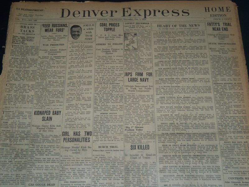 1921 DENVER EXPRESS NEWSPAPER LOT OF 7 - FATTY ARBUCKLE TRIAL - NTL 87
