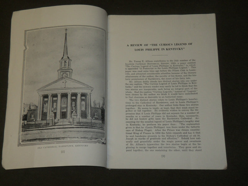 1926 JANUARY THE CURIOUS LEGEND OF LOUIS PHILLIPPE IN KENTUCKY BOOK - J 3558