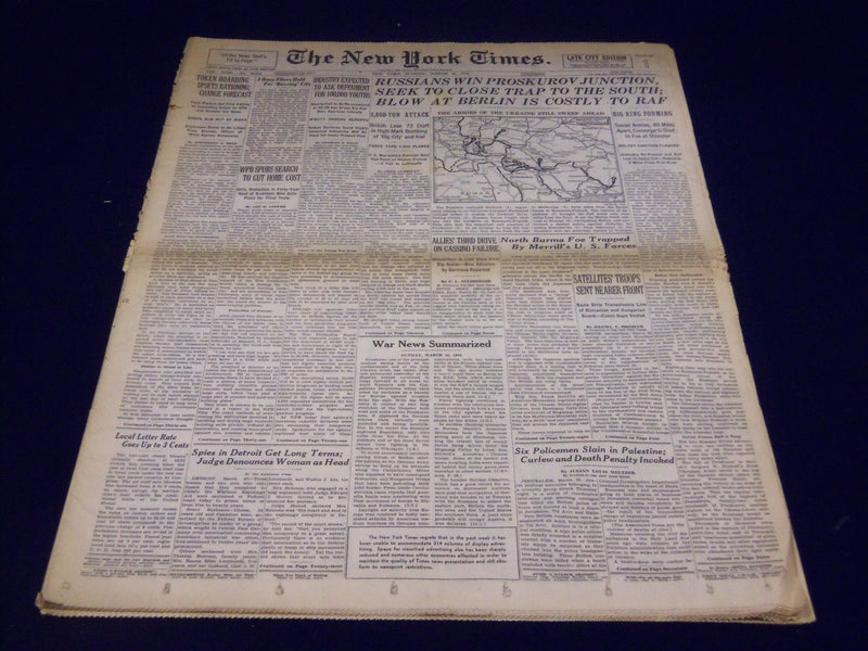 1944 MARCH 26 NEW YORK TIMES - RUSSIANS WIN PROSKUROV JUNCTION - NT 1786