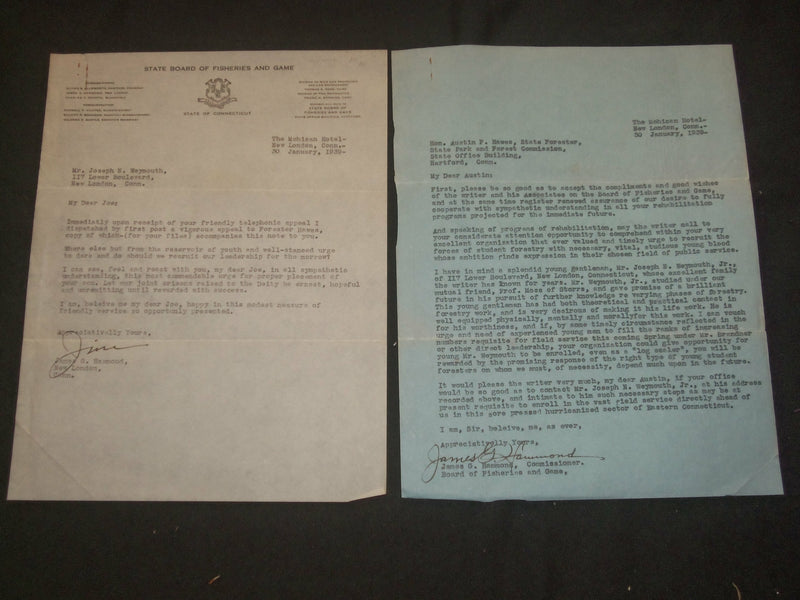 1939 CONNECTICUT BOARD OF FISHERIES & GAME LETTERS - LOT OF 2 - J 6351