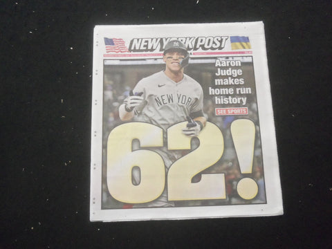 2022 OCTOBER 5 NEW YORK POST NEWSPAPER - AARON JUDGE HITS HOME RUN #62