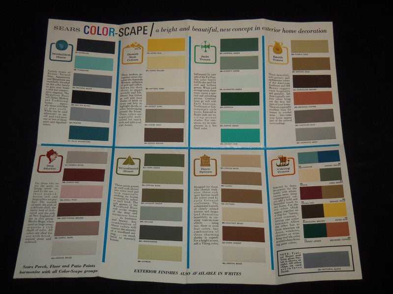 1966 SEARS COLOR-SCAPE EXTERIOR PAINTS COLOR CHART - FOLD-OUT - J 9167