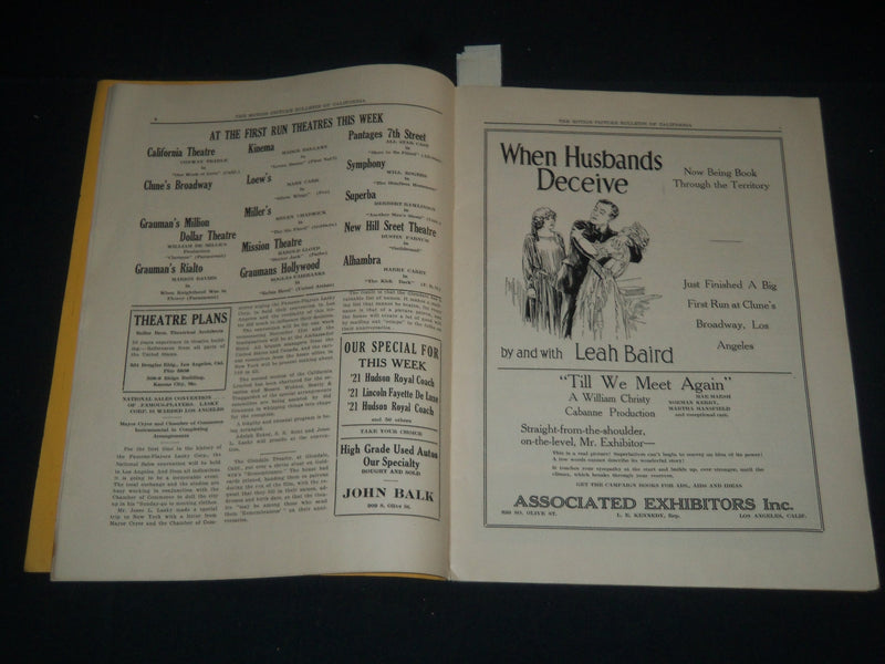 1922 NOVEMBER 9 MOTION PICTURE BULLETIN OF CALIFORNIA MAGAZINE - J 3906