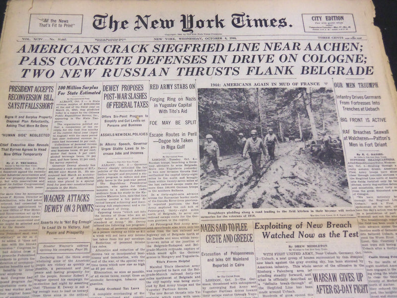 1944 OCTOBER 4 NEW YORK TIMES - AMERICAN'S CRACK SIEGFRIED LINE - NT 4338