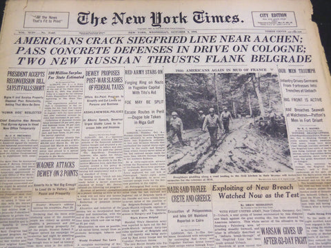 1944 OCTOBER 4 NEW YORK TIMES - AMERICAN'S CRACK SIEGFRIED LINE - NT 4338
