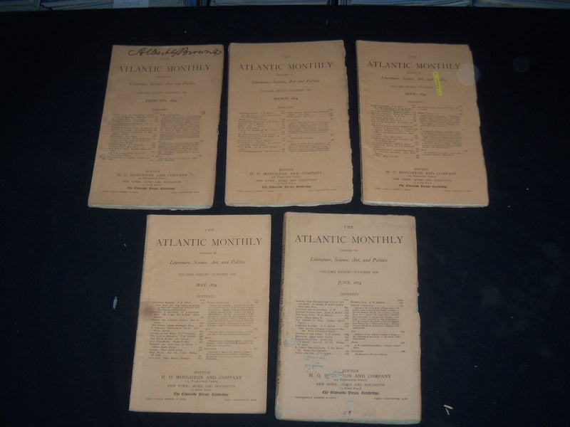 1874 THE ATLANTIC MONTHLY MAGAZINE-LOT OF 10 ISSUES-STORIES & ARTICLES-WR 1387