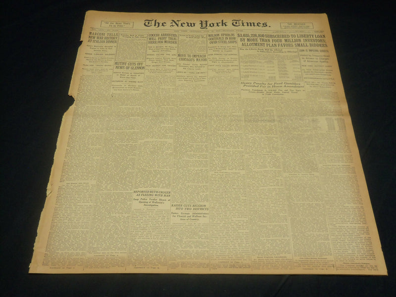 1917 JUNE 23 NEW YORK TIMES NEWSPAPER - MARCONI TELLS NEW WAR HISTORY - NT 7806