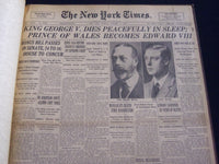 1936 JANUARY 21 NEW YORK TIMES - KING GEORGE V DIES PEACEFULLY IN SLEEP- NT 7215