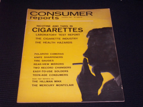 1957 MARCH CONSUMER REPORTS MAGAZINE - CIGARETTES FRONT COVER - E 6415