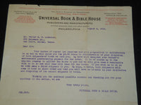 1918 UNIVERSAL BOOK & BIBLE HOUSE TYPED LETTER - PHILADELPHIA - J 5354