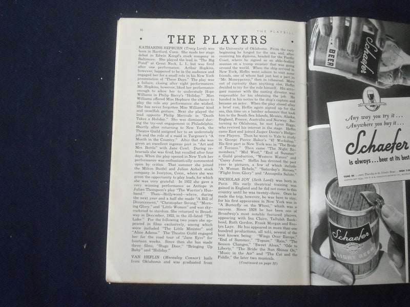 1940 JAN 1 PLAYBILL PROGRAM - THE PHILADELPHIA STORY - HEPBURN - COTTON - J 6473