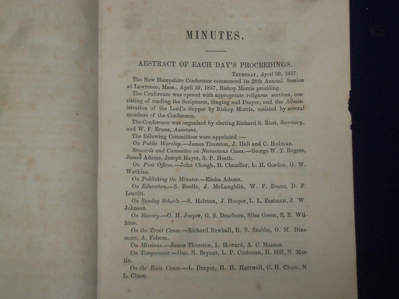 1857 NEW HAMPSHIRE METHODIST EPISCOPAL CHURCH REPORT - J 4602