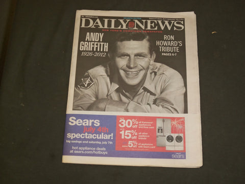2012 JULY 4 NEW YORK DAILY NEWS - ANDY GRIFFITH DIED - 1926-2012