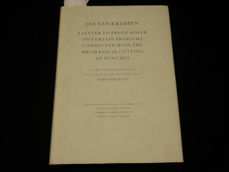 1972 A LETTER TO PHILIP HOFER HARDCOVER BOOK BY JAN VAN KRIMPEN - KD 6378