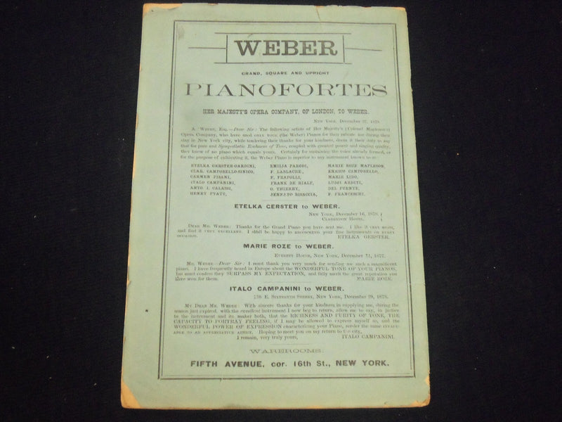 1880 MAURICE GRAU'S FRENCH OPERA CO. PROGRAM LA FILLE DU TAMBOUR MAJOR - J 1886