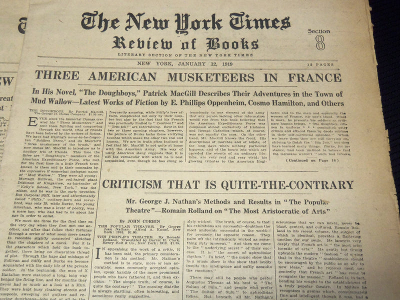 1919 NEW YORK TIMES NEWSPAPER BOOK REVIEW SECTIONS LOT OF 15 ISSUES - O 3221F