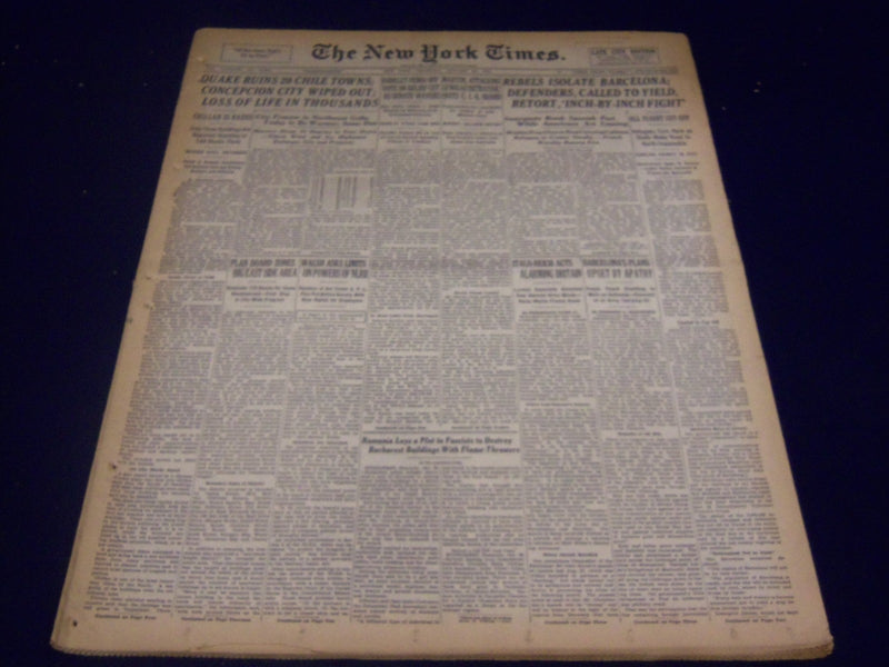1939 JAN 26 NEW YORK TIMES - JOE LOUIS WINS - LOU GEHRIG SIGNS - REBELS - NT 501