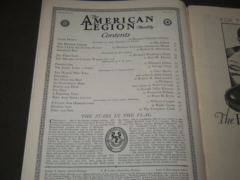 1927 NOVEMBER THE AMERICAN LEGION MAGAZINE - NICE COVER - ST 4878