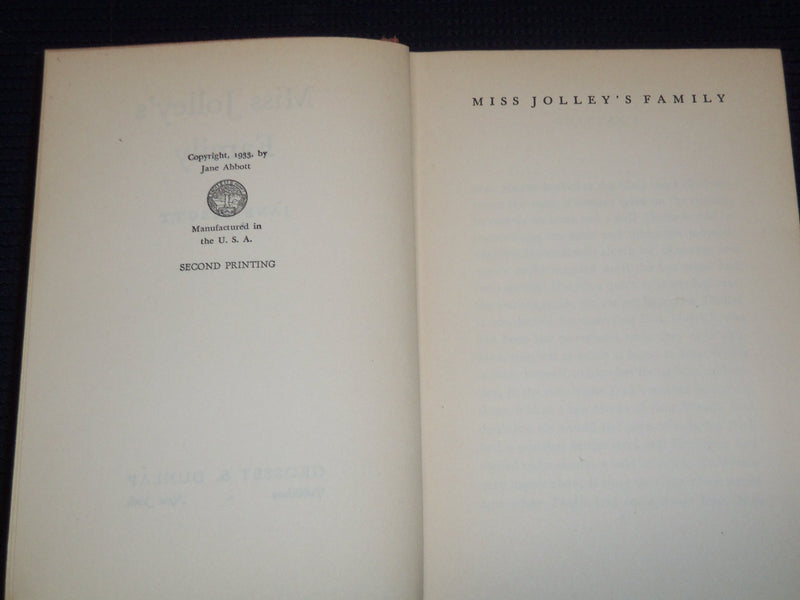 1933 MISS JOLLEY'S FAMILY HARDCOVER BOOK BY JANE ABBOTT - KD 7927