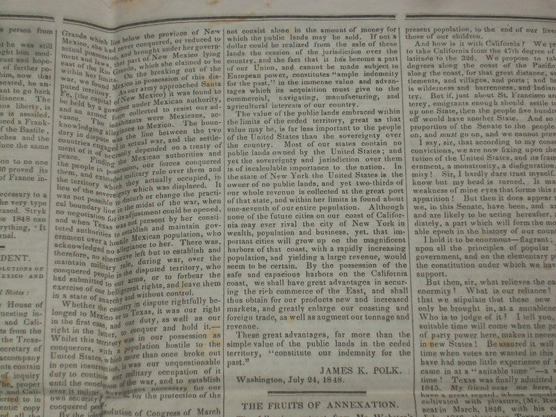 1848 AUGUST 12 MASSACHUSETTS PLOUGHMAN NEWSPAPER- JAMES K. POLK MESSAGE- NP 5152