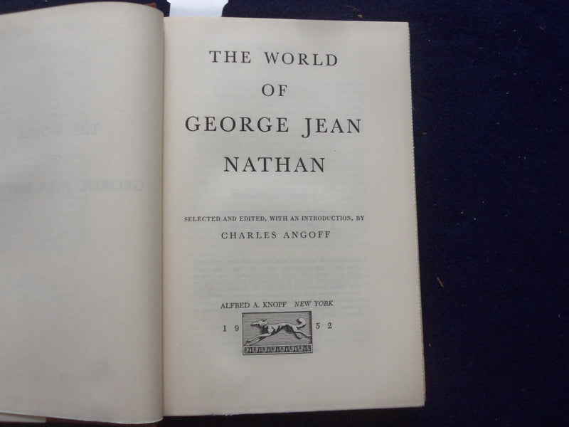 1952 THE WORLD OF GEORGE JEAN NATHAN HARDCOVER BOOK BY CHARLES ANGOFF - KD 8397