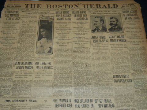 1906 APRIL 14 THE BOSTON HERALD NEWSPAPER - VESUVIUS DYING SAY MATTEUCI - BH 273