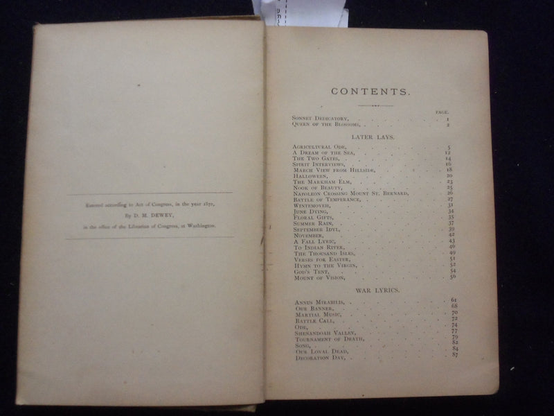 1873 LATER LAYS AND LYRICS HARDCOVER BOOK BY W.H.C. HOSMER- KD 8450