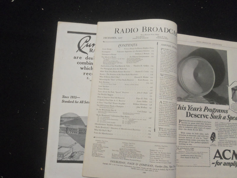 1927 DECEMBER RADIO BROADCAST MAGAZINE - NICE COVER, ARTICLES & PHOTOS - B 434K