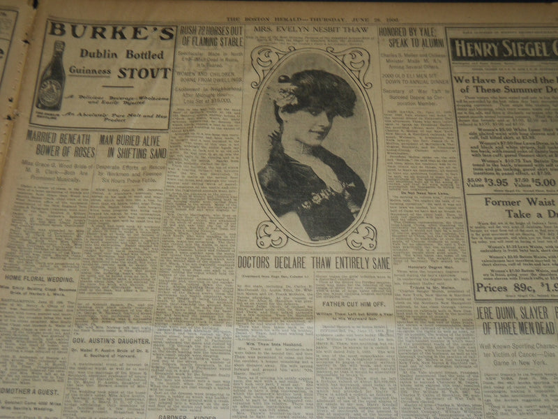 1906 JUNE 28 THE BOSTON HERALD - HARRY THAW SANE - HARVARD PARADE - BH 288