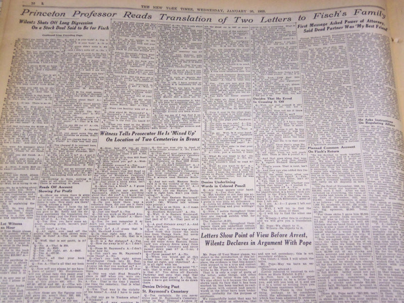 1935 JAN 30 NEW YORK TIMES - HAUPTMANN LETTERS DISCREDIT STORY ON FISCH- NT 1947