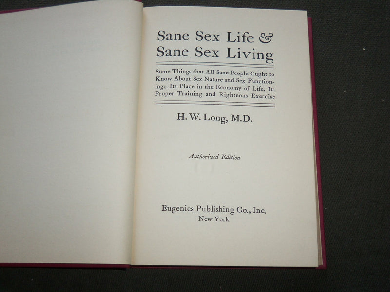 1937 SANE SEX LIFE AND SANE SEX LIVING BOOK BY H. W. LONG M. D. - KD 6211