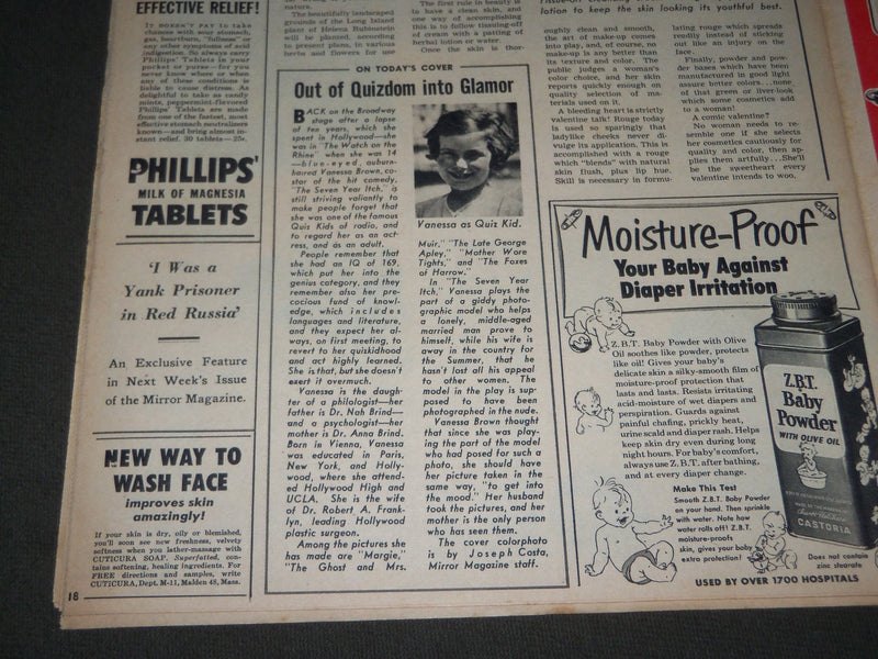 1953 FEBRUARY 8 SUNDAY MIRROR MAGAZINE SECTION - VANESSA BROWN - J 3004
