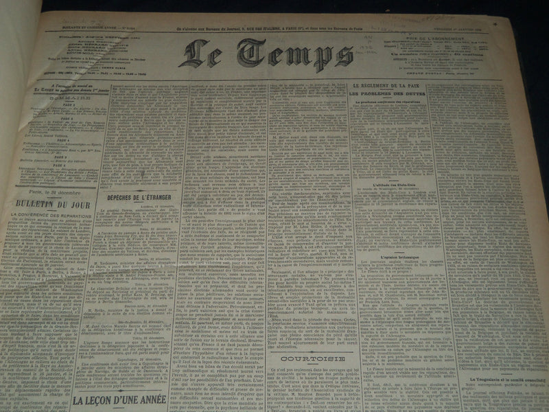 1932 JANUARY-MARCH LE TEMPS FRENCH NEWSPAPER BOUND VOLUME - VB 6