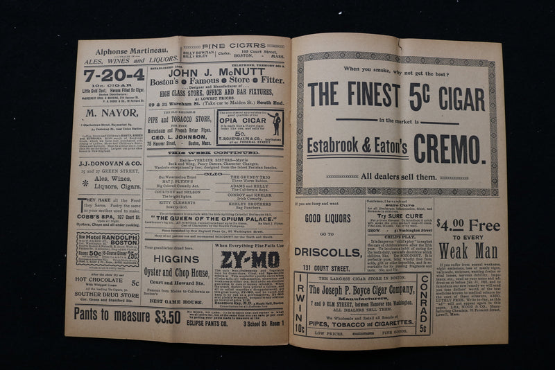 1901 HOWARD ATHENAEUM PROGRAMS - LOT OF 5 - BOSTON, MASSACHUSETTS - K 2275