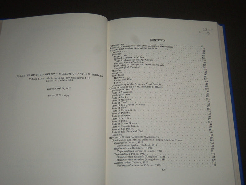 1957 MASTODONTS OF BRAZIL BY GEORGE GAYLORD SIMPSON BOOK - KD 4176