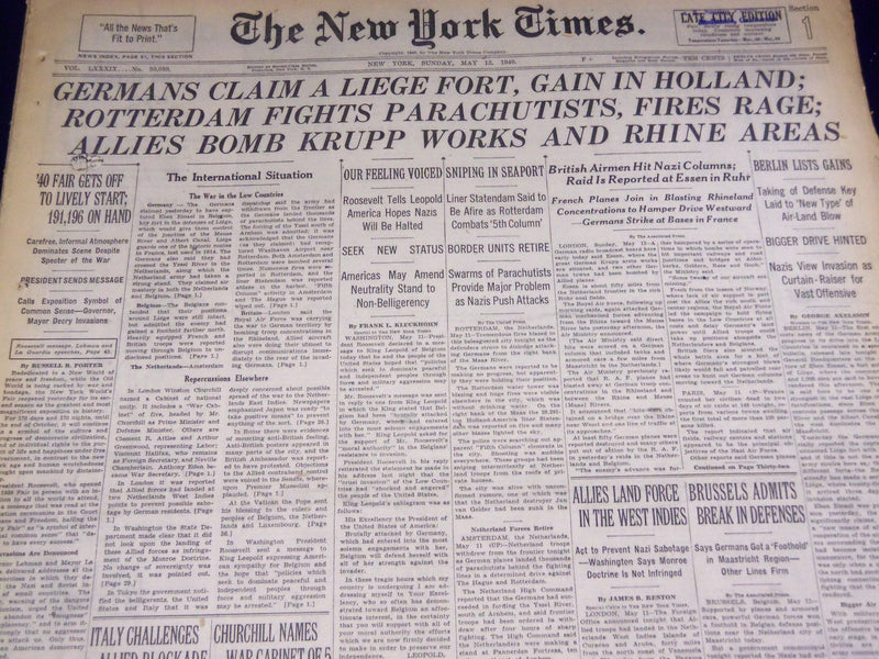 1940 MAY 12 NEW YORK TIMES - ALLIES BOMB KRUPP WORKS - NT 2575