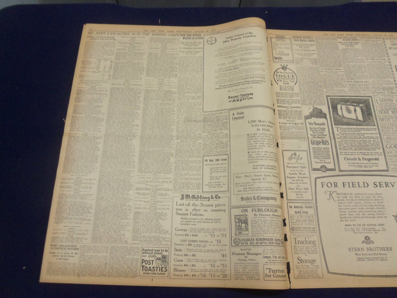 1918 AUGUST 28 NEW YORK TIMES - GERMANS FORCED BACK, FRENCH TAKE ROYE - NT 9198