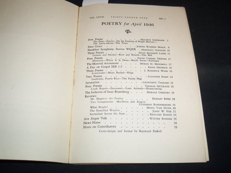 1946 APRIL POETRY A MAGAZINE OF VERSE - MODERN POETRY ASSOCIATION - J 8929