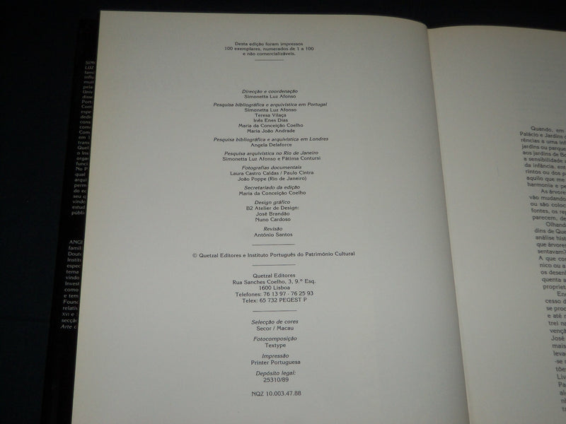 1989 PALACIO DE QUELUZ JARDINS BOOK BY SIMONETTA LUZ AFONSO - D 425