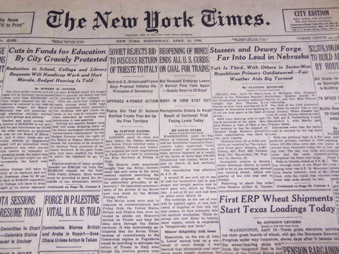 1948 APRIL 14 NEW YORK TIMES - STASSEN & DEWEY IN LEAD - NT 2921