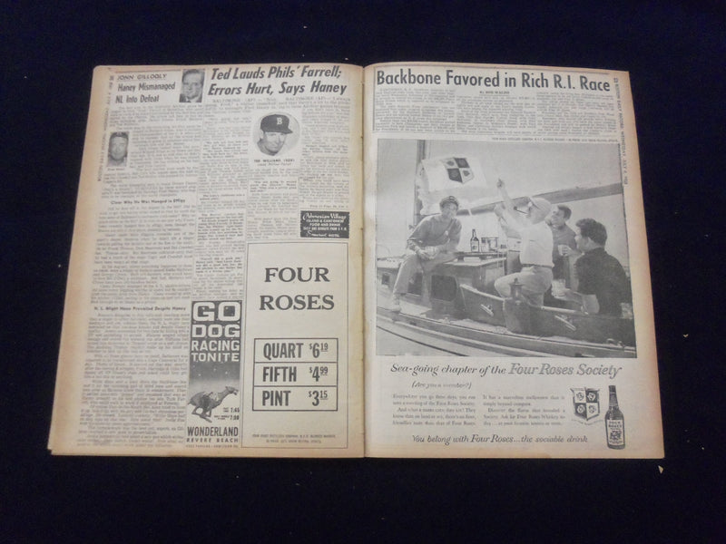 1958 JULY 9 BOSTON DAILY RECORD NEWSPAPER - OLD COLONY TO RUN 2 DAYS - NP 6351
