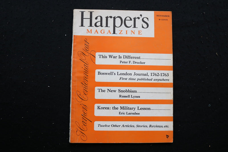 1950 NOVEMBER HARPER'S MAGAZINE - THE WAR IS DIFFERENT COVER - SP 4188V