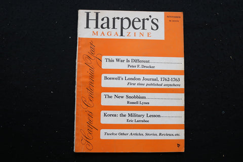 1950 NOVEMBER HARPER'S MAGAZINE - THE WAR IS DIFFERENT COVER - SP 4188V